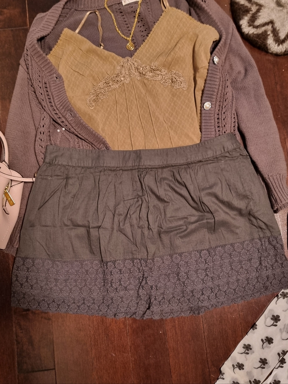 Aerie | Gray Eyelet Trim Mini skirt